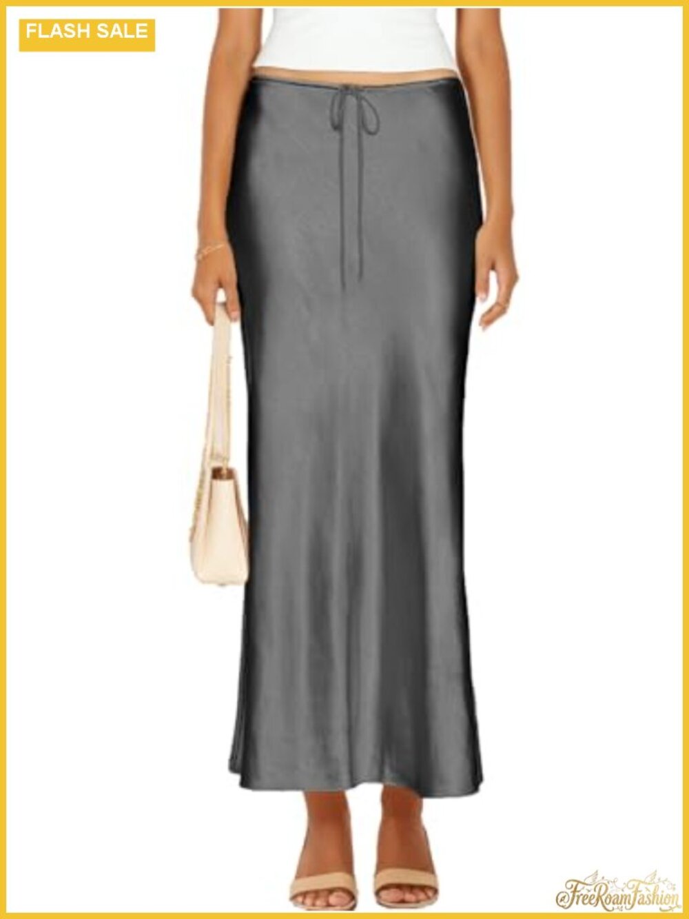 Women's Satin Silk Maxi Skirt with Drawstring A-Line Long Flowy